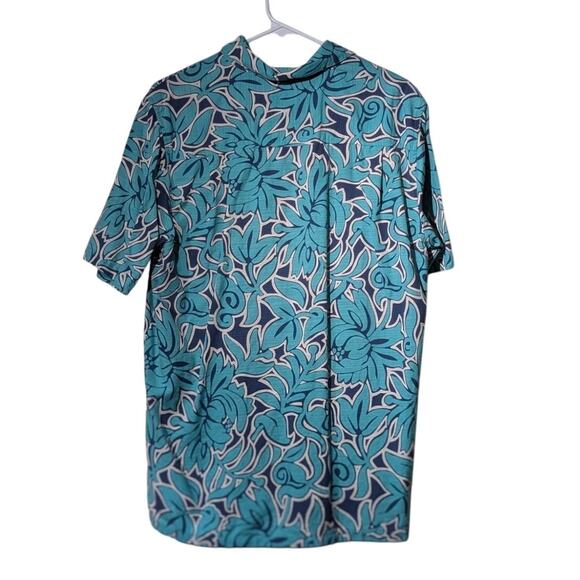 Island Republic Teal Navy Tropical Print Silk Button Front Shirt Men's Sz M - Picture 9 of 10